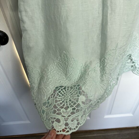 Symple NYC Women's Linen Size XL Blouse Top Lace Hem Lagonlook Beach Flowy Boho - Picture 9 of 11